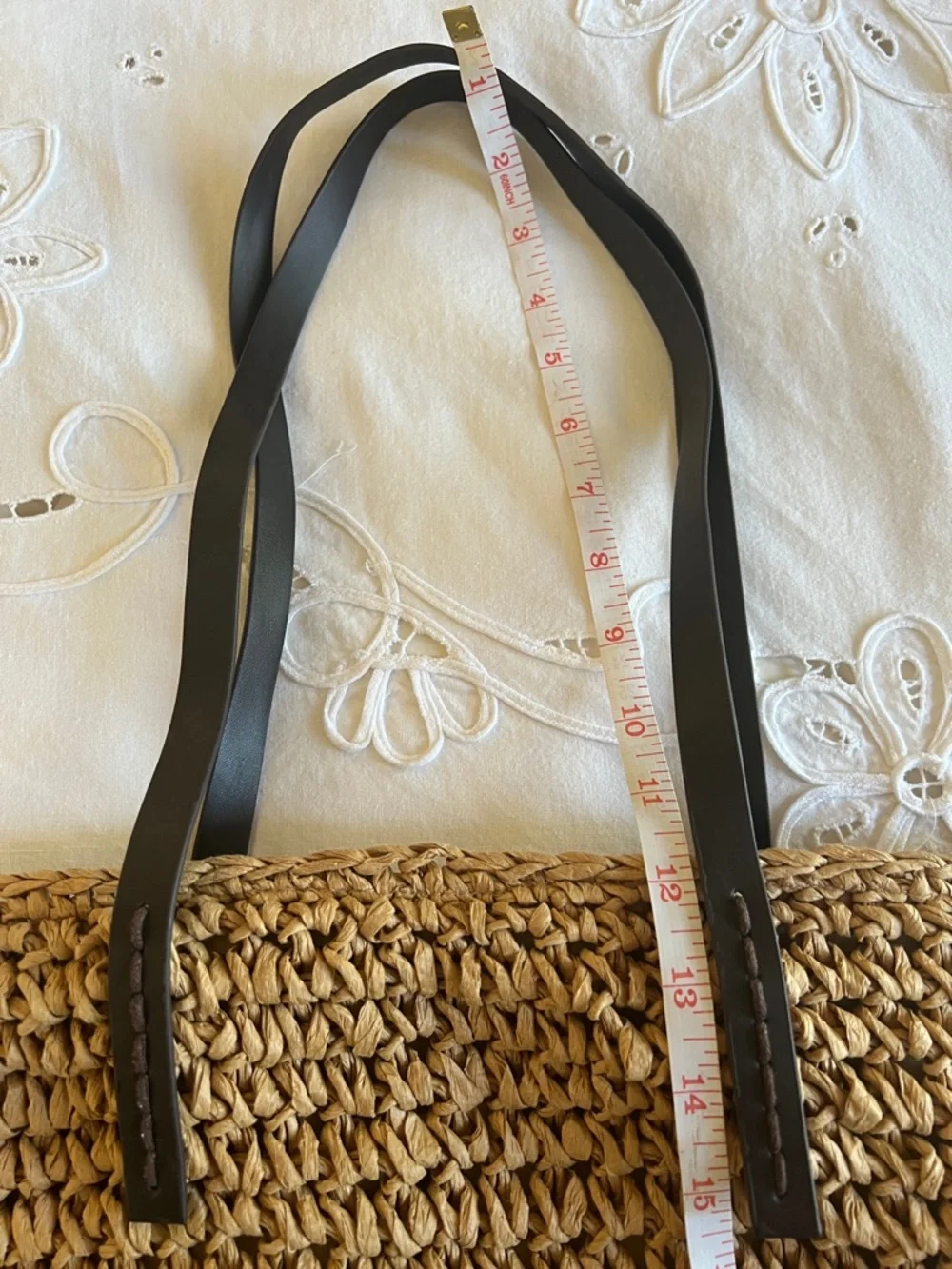 Woven Straw Tote Bag with Black Handles - Natural Tan - Picture 4 of 5